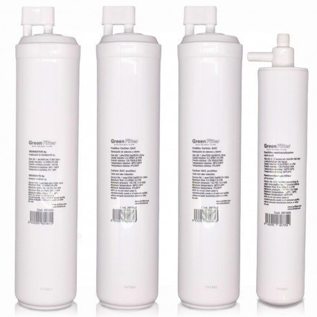 Kit de 4 filtres de rechange pour osmose inverse, marque Green Filter, type CS, avec post-filtre CS reminéralisante