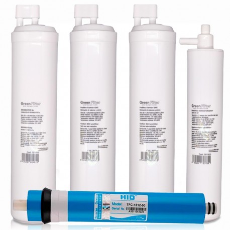 Kit de 4 filtres de rechange pour osmoseur Green Filter, type CS, avec post-filtre reminéralisante et membrane